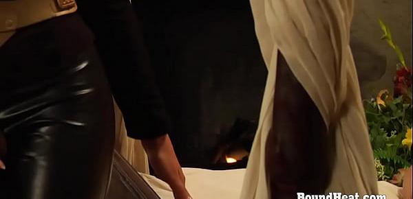  Lesbian Threesome With Big Strapon And Young Slaves